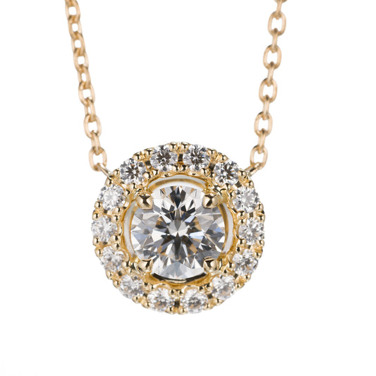 ZUISHO | ハロー ダイヤモンド 0.52ct ペンダントネックレス (E/VS2 Ex-VG-VG None) GIAドシエ付 K18YG 45cm 丸小豆チェーン