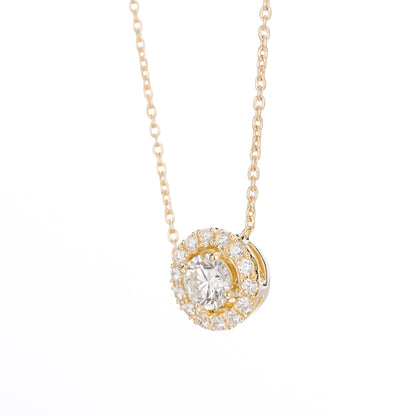 ZUISHO | ハロー ダイヤモンド 0.52ct ペンダントネックレス (E/VS2 Ex-VG-VG None) GIAドシエ付 K18YG 45cm 丸小豆チェーン