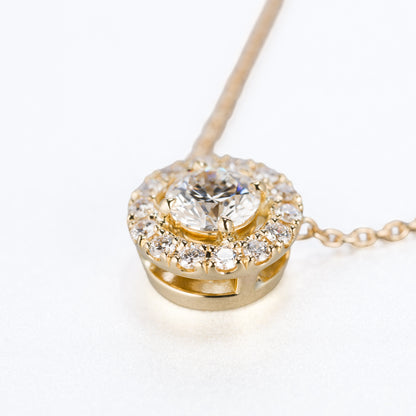 ZUISHO | ハロー ダイヤモンド 0.52ct ペンダントネックレス (E/VS2 Ex-VG-VG None) GIAドシエ付 K18YG 45cm 丸小豆チェーン