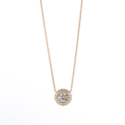 ZUISHO | ハロー ダイヤモンド 0.52ct ペンダントネックレス (E/VS2 Ex-VG-VG None) GIAドシエ付 K18YG 45cm 丸小豆チェーン