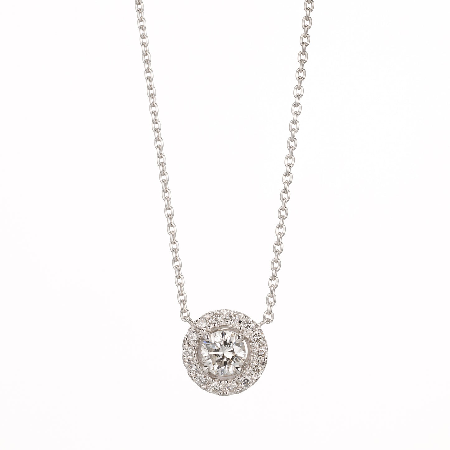 ZUISHO | ハロー ダイヤモンド 0.49ct ペンダントネックレス (F/VVS2 Gd-VG-Gd None) GIAドシエ付 Pt950/Pt850 45cm 丸小豆チェーン