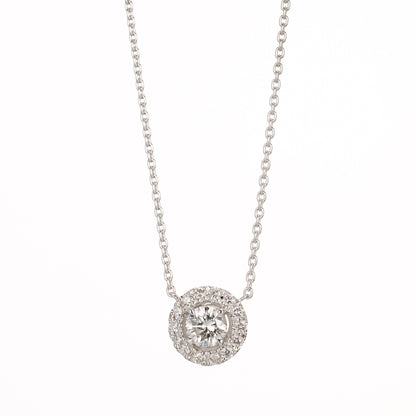ZUISHO | ハロー ダイヤモンド 0.49ct ペンダントネックレス (F/VVS2 Gd-VG-Gd None) GIAドシエ付 Pt950/Pt850 45cm 丸小豆チェーン