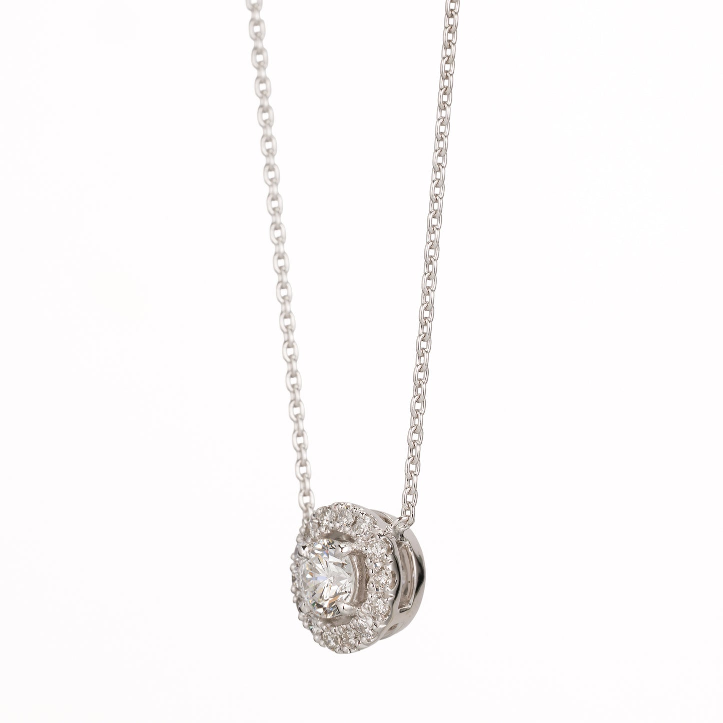 ZUISHO | ハロー ダイヤモンド 0.49ct ペンダントネックレス (F/VVS2 Gd-VG-Gd None) GIAドシエ付 Pt950/Pt850 45cm 丸小豆チェーン