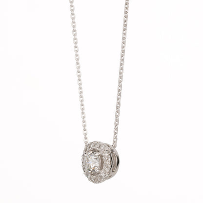 ZUISHO | ハロー ダイヤモンド 0.49ct ペンダントネックレス (F/VVS2 Gd-VG-Gd None) GIAドシエ付 Pt950/Pt850 45cm 丸小豆チェーン