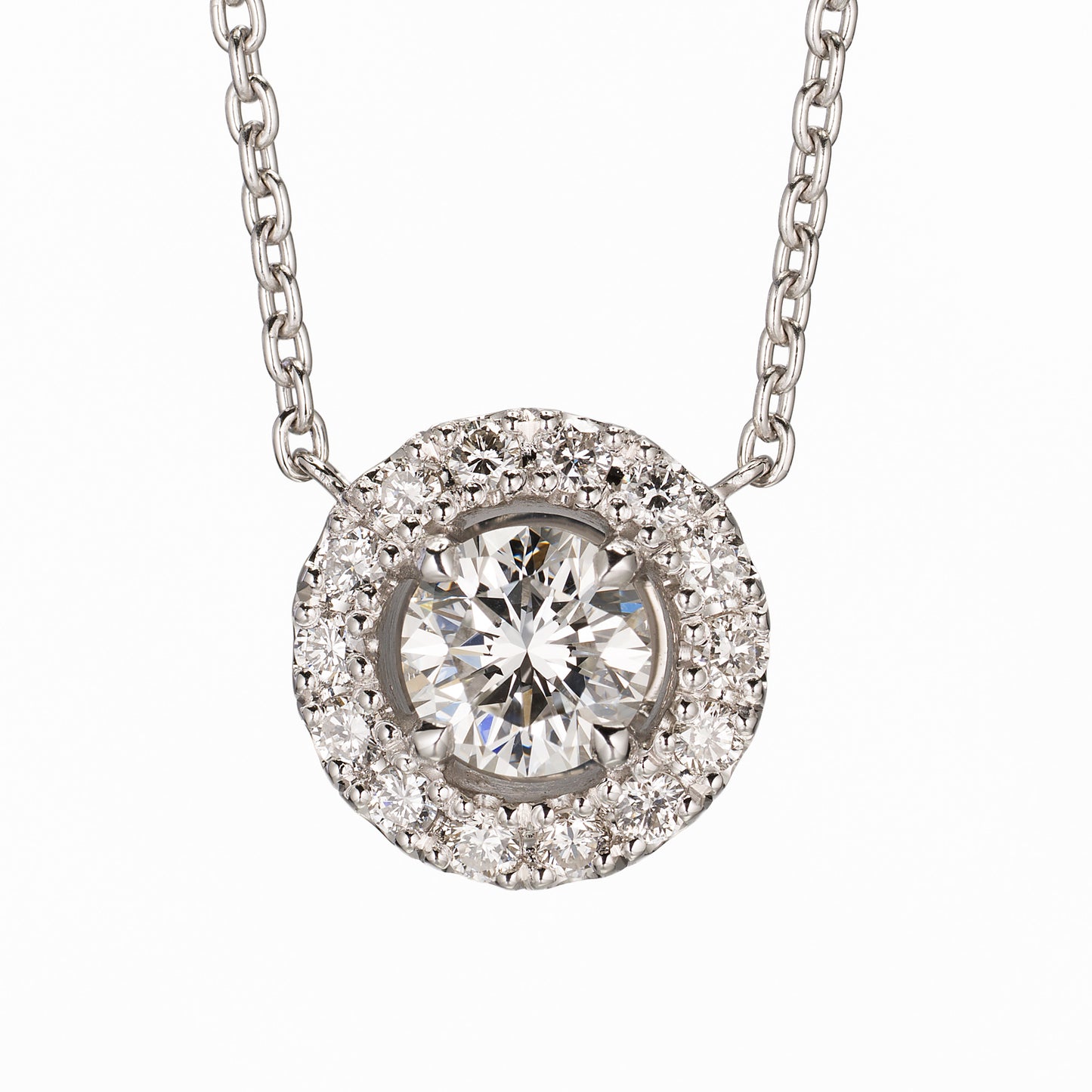 ZUISHO | ハロー ダイヤモンド 0.49ct ペンダントネックレス (F/VVS2 Gd-VG-Gd None) GIAドシエ付 Pt950/Pt850 45cm 丸小豆チェーン