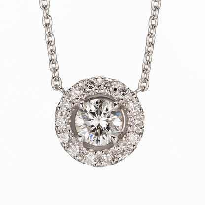 ZUISHO | ハロー ダイヤモンド 0.49ct ペンダントネックレス (F/VVS2 Gd-VG-Gd None) GIAドシエ付 Pt950/Pt850 45cm 丸小豆チェーン