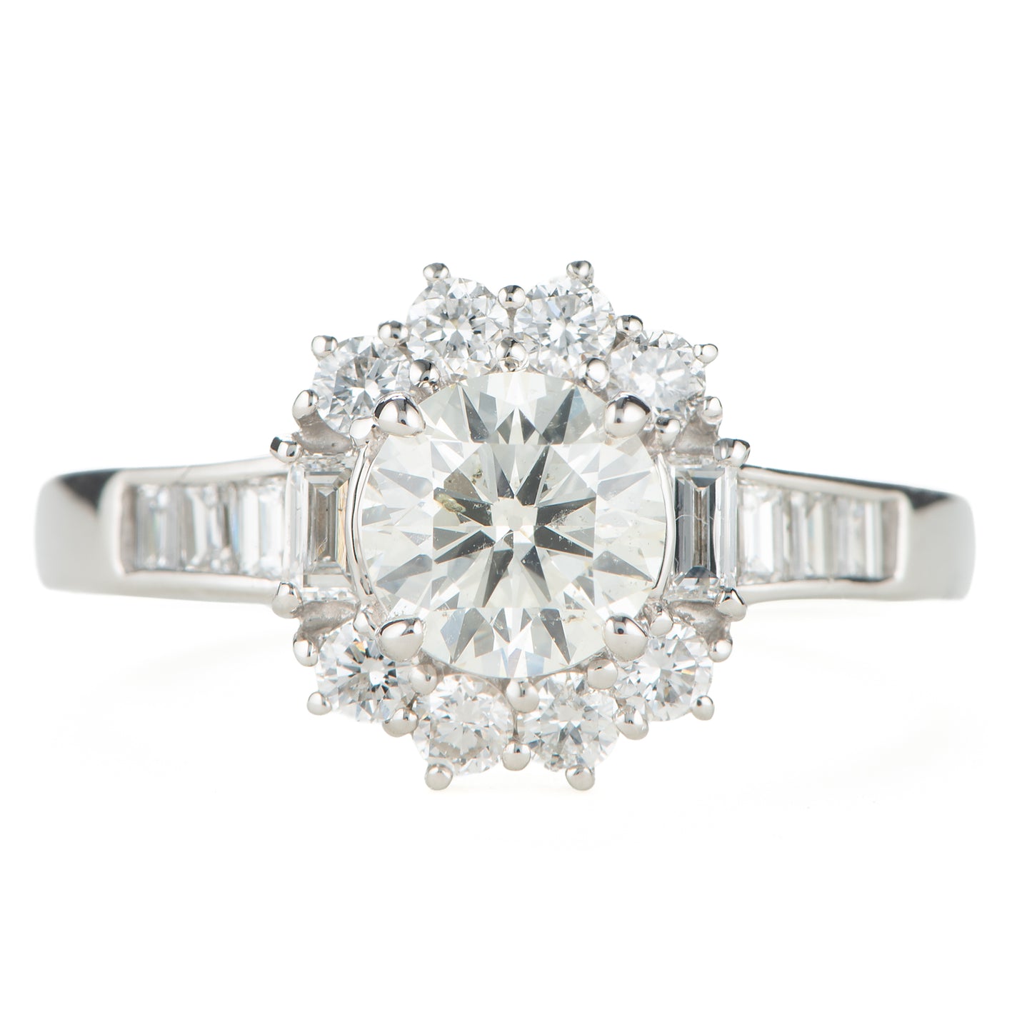 1ct ラウンドカットダイヤモンド取り巻きプラチナ製リング(1.005ct M SI2 1.005/0.63 CGL)中宝研