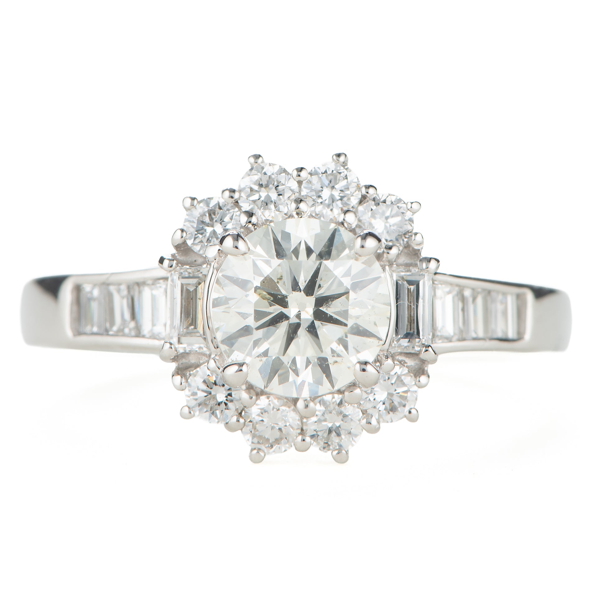 1ct ラウンドカットダイヤモンド取り巻きプラチナ製リング(1.005ct M SI2 1.005/0.63 CGL)中宝研