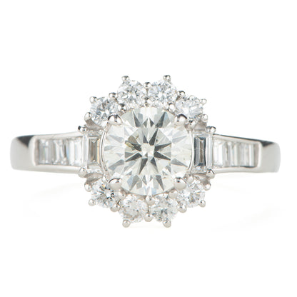 1ct ラウンドカットダイヤモンド取り巻きプラチナ製リング(1.005ct M SI2 1.005/0.63 CGL)中宝研