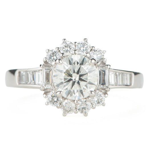 1ct ラウンドカットダイヤモンド取り巻きプラチナ製リング(1.005ct M SI2 1.005/0.63 CGL)中宝研