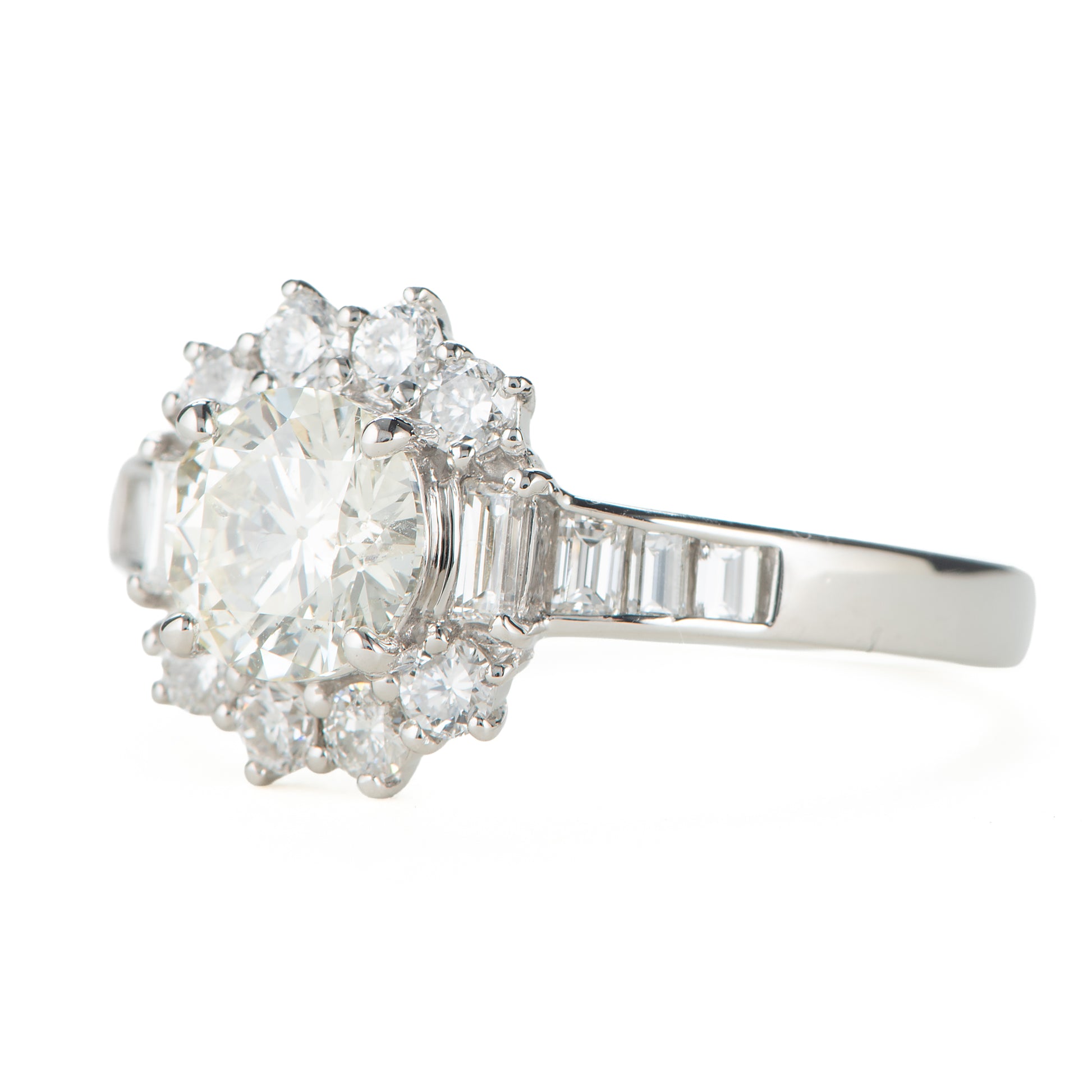 1ct ラウンドカットダイヤモンド取り巻きプラチナ製リング(1.005ct M SI2 1.005/0.63 CGL)