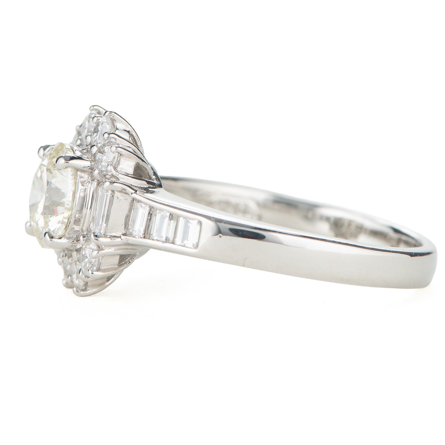 1ct ラウンドカットダイヤモンド取り巻きプラチナ製リング(1.005ct M SI2 1.005/0.63 CGL)中宝研