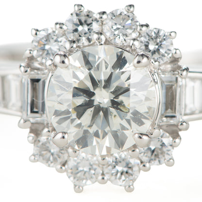 1ct ラウンドカットダイヤモンド取り巻きプラチナ製リング(1.005ct M SI2 1.005/0.63 CGL)中宝研