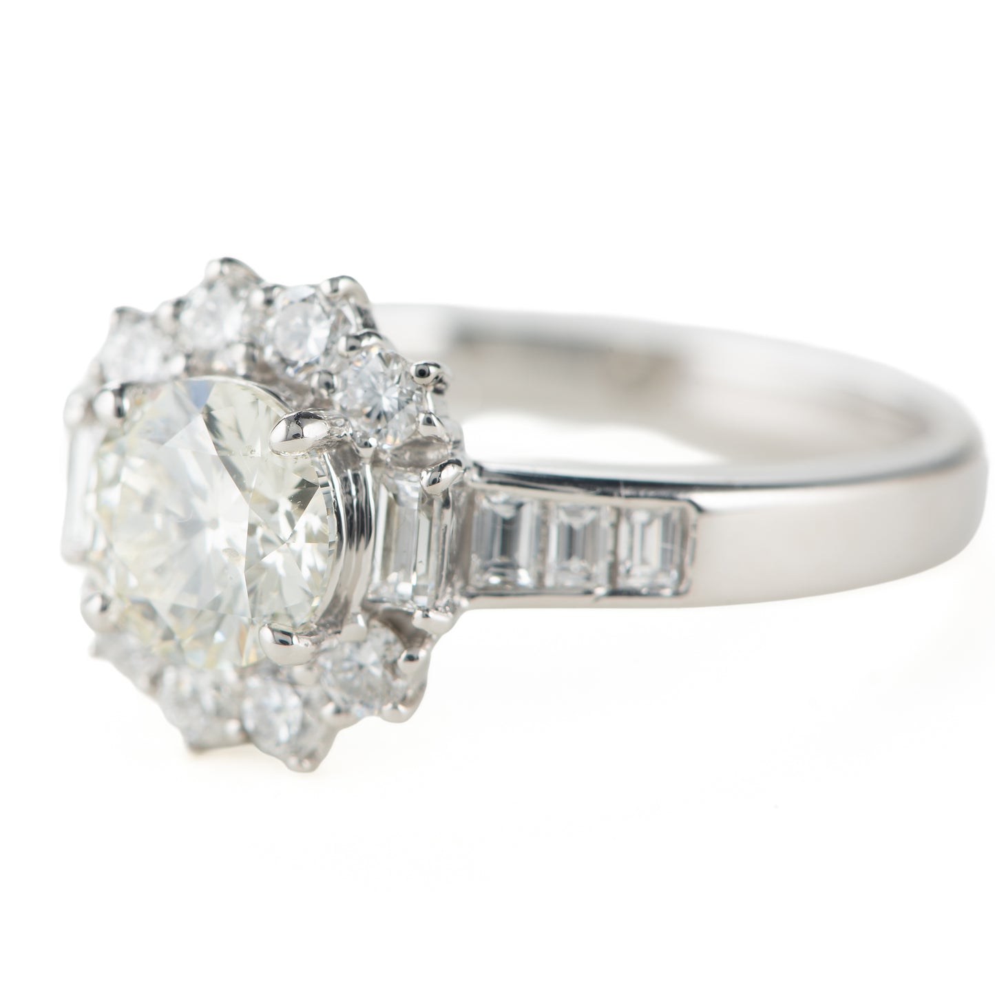 1ct ラウンドカットダイヤモンド取り巻きプラチナ製リング(1.005ct M SI2 1.005/0.63 CGL)