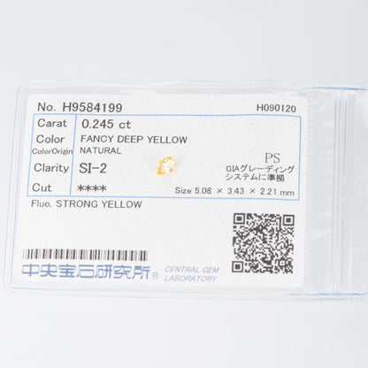 ペアシェイプ 0.245ct Fancy Deep Yellow ファンシーディープイエロー SI2 CGL