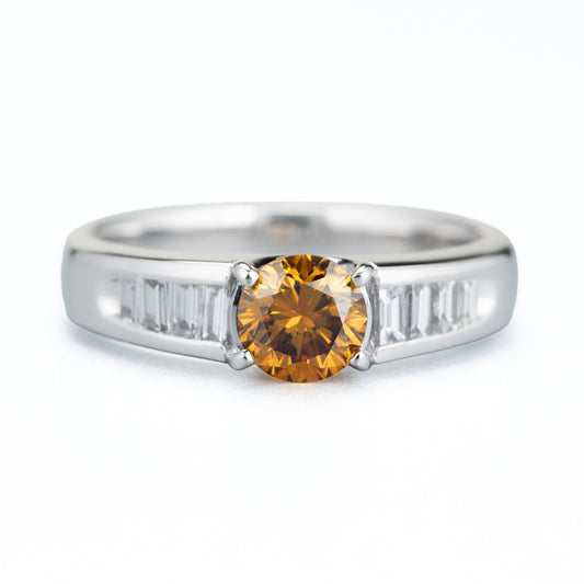 ファンシーディープオレンジイエローダイヤモンド プラチナリング D: 0.64ct D: 0.29ct FDOY SI2 Pt900