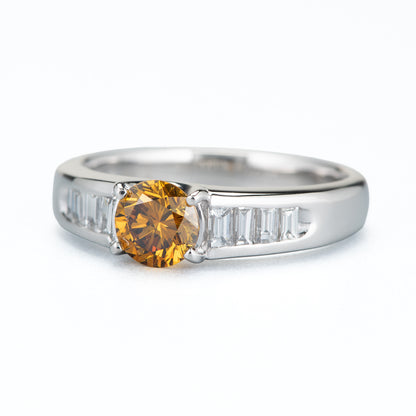 ファンシーディープオレンジイエローダイヤモンド プラチナリング D: 0.64ct D: 0.29ct FDOY SI2 Pt900