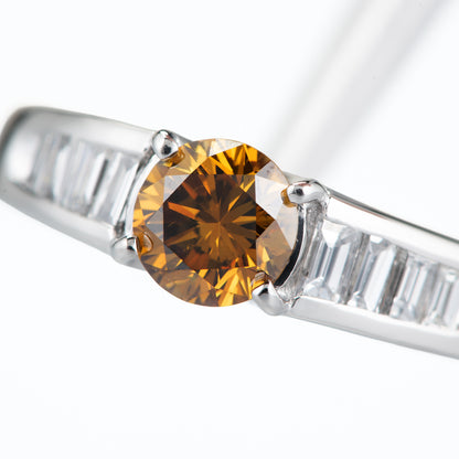 ファンシーディープオレンジイエローダイヤモンド プラチナリング D: 0.64ct D: 0.29ct FDOY SI2 Pt900