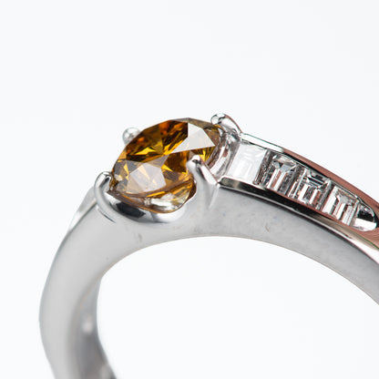 ファンシーディープオレンジイエローダイヤモンド プラチナリング D: 0.64ct D: 0.29ct FDOY SI2 Pt900