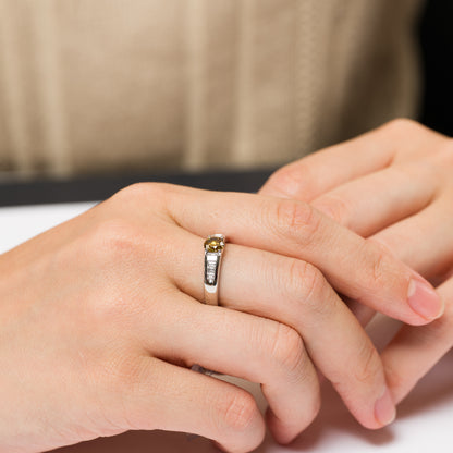 ファンシーディープオレンジイエローダイヤモンド プラチナリング D: 0.64ct D: 0.29ct FDOY SI2 Pt900