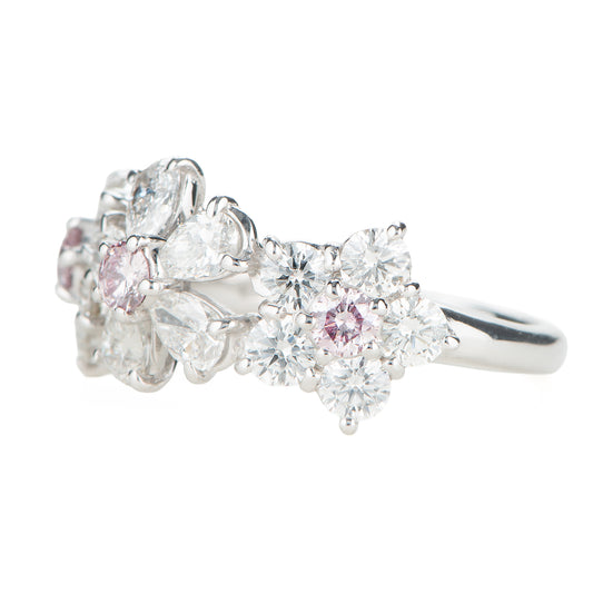 ブルーム ピンクダイヤモンドxダイヤモンド プラチナリング PD: 0.31ct 1.85ct Pt900 CGL