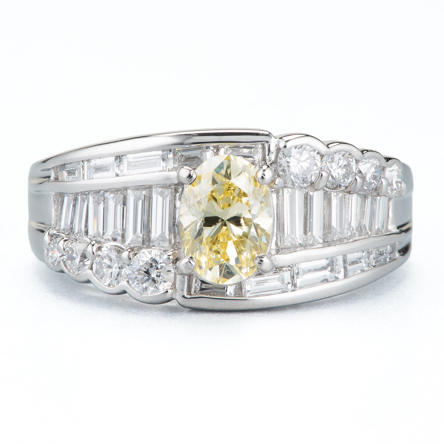 ファンシーイエローダイヤモンド プラチナリング D: 0.79ct D: 1.08ct Fancy Yellow  SI1 Pt900 中宝研 CGL