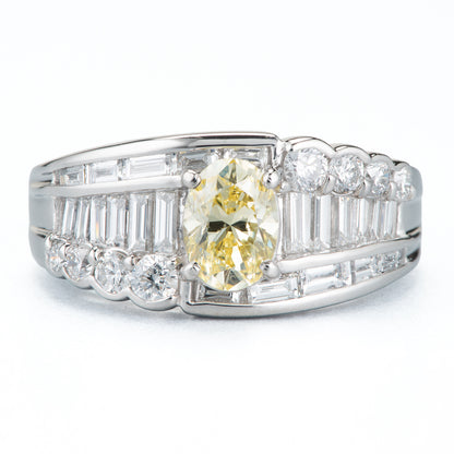 ファンシーイエローダイヤモンド プラチナリング D: 0.79ct D: 1.08ct Fancy Yellow  SI1 Pt900 中宝研 CGL