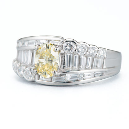 ファンシーイエローダイヤモンド プラチナリング D: 0.79ct D: 1.08ct Fancy Yellow  SI1 Pt900 中宝研 CGL