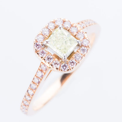 グリーンイエロー×ピンクのダイヤモンドリング　ピンクゴールド