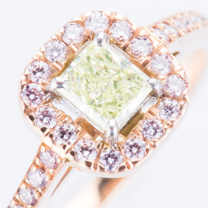 グリーンイエロー×ピンクのダイヤモンドリング　ピンクゴールド