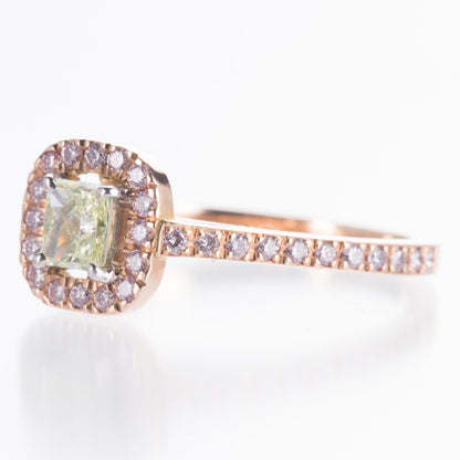 グリーンイエロー×ピンクのダイヤモンドリング　ピンクゴールド