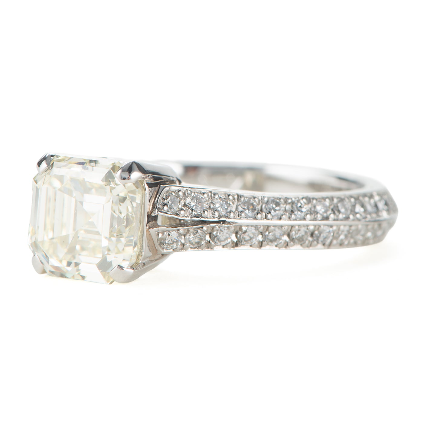 2ctスクエアカットダイヤモンド Very Light Yellow VS1 プラチナ製リング D: 2.04ct 0.46ct Pt900 GIA