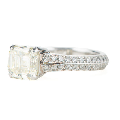 2ctスクエアカットダイヤモンド Very Light Yellow VS1 プラチナ製リング D: 2.04ct 0.46ct Pt900 GIA