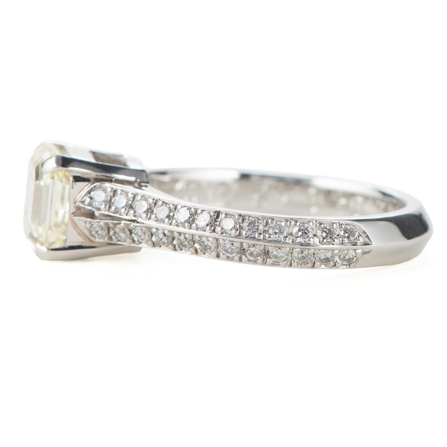 2ctスクエアカットダイヤモンド Very Light Yellow VS1 プラチナ製リング D: 2.04ct 0.46ct Pt900 GIA