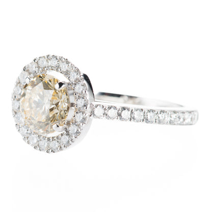 1.50ct ファンシーライトオレンジーイエローダイヤモンドリング プラチナ製 (1.50ctFancy Light Orangy Yellow SI2 Pt900)中宝研