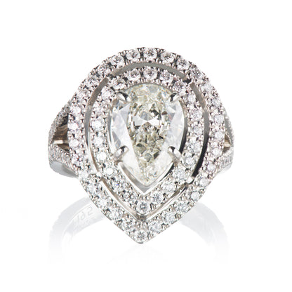 2.11ct I SI1 ペアシェイプダイヤモンダブルハローリング(2.11ct I SI1 / 1.12 GIA)