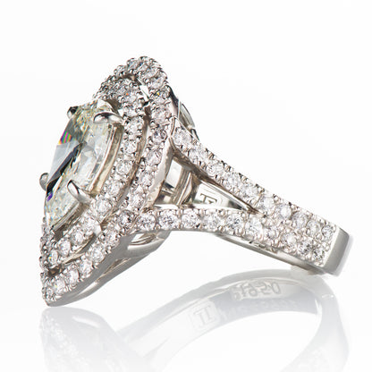 2.11ct I SI1 ペアシェイプダイヤモンダブルハローリング(2.11ct I SI1 / 1.12 GIA)