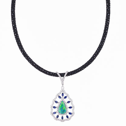 ブラックオパール×サファイア×ダイヤモンドペンダント （BO:2.57ct S:1.63 D:1.08ct Pt900/K18WG)）