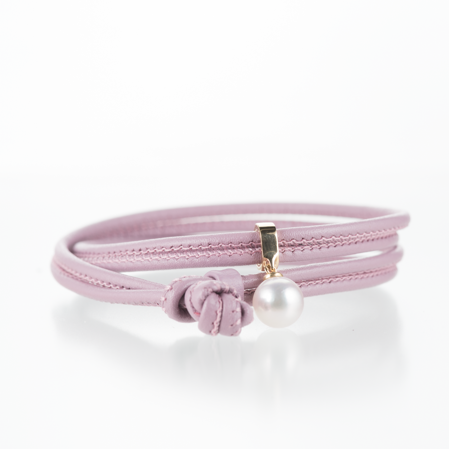アコヤ真珠のレザーブレスレット　イエローゴールドK18YG スミレカラー