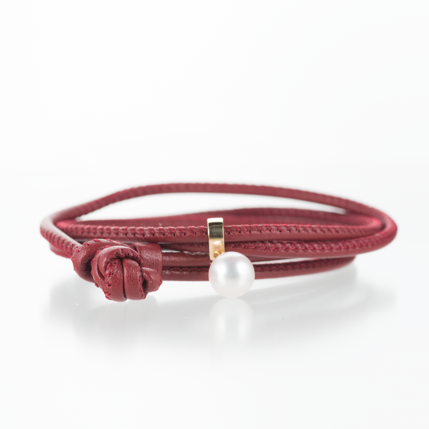 パールxレザーブレスレット イエローゴールド ボルドー