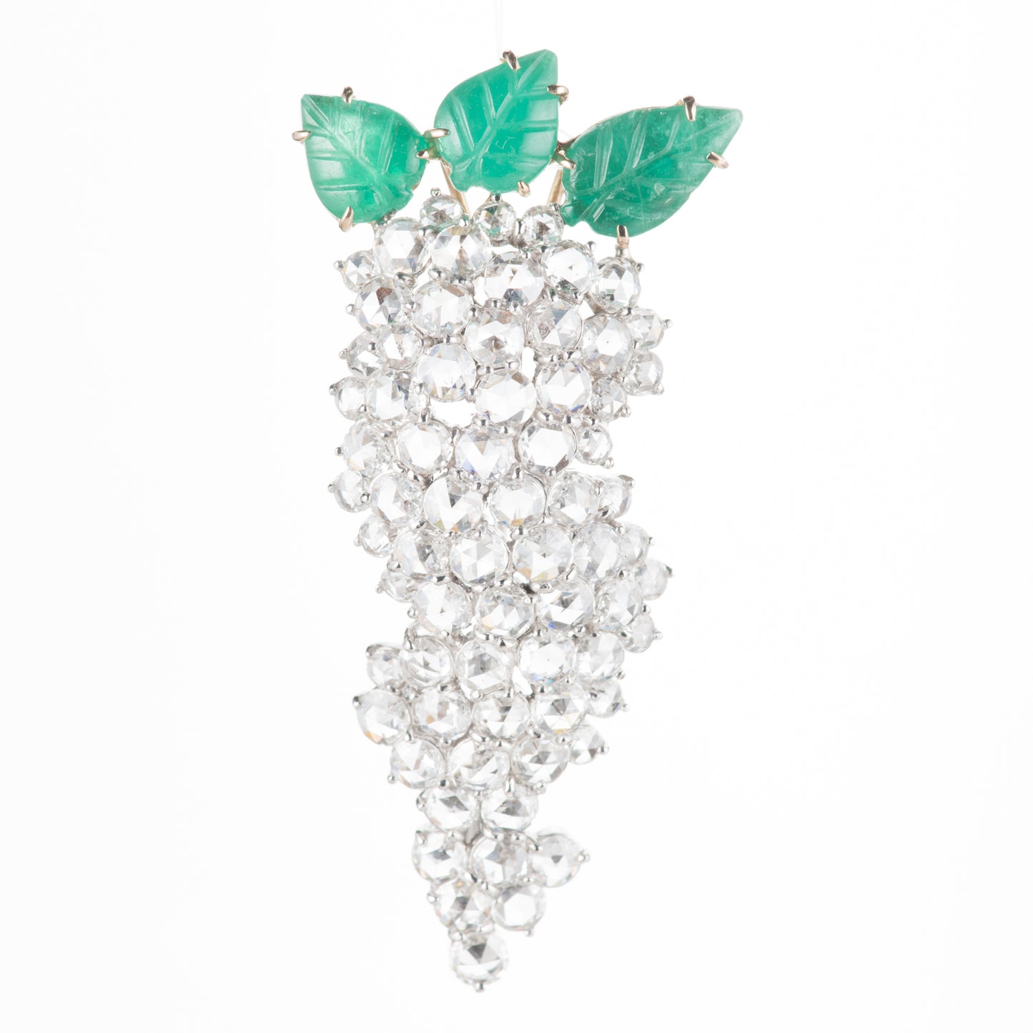 ローズカットダイヤモンド カービングエメラルドグレープブローチ(D: 6.78ct E:4.79ct