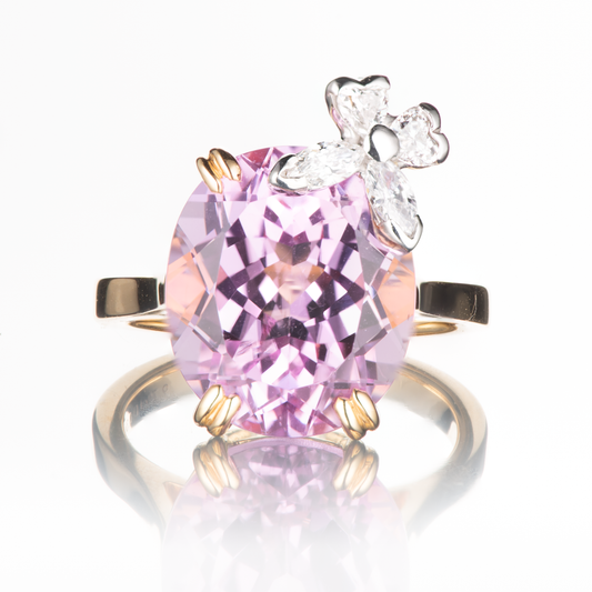 9.7ct クンツァイトイエローゴールドリング (K:9.72ct D:0.32ct K18YG)