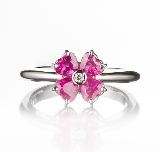 ルビーフラワーリング PT950 R:1.1CT D:0.01CT プラチナイエローゴールド製