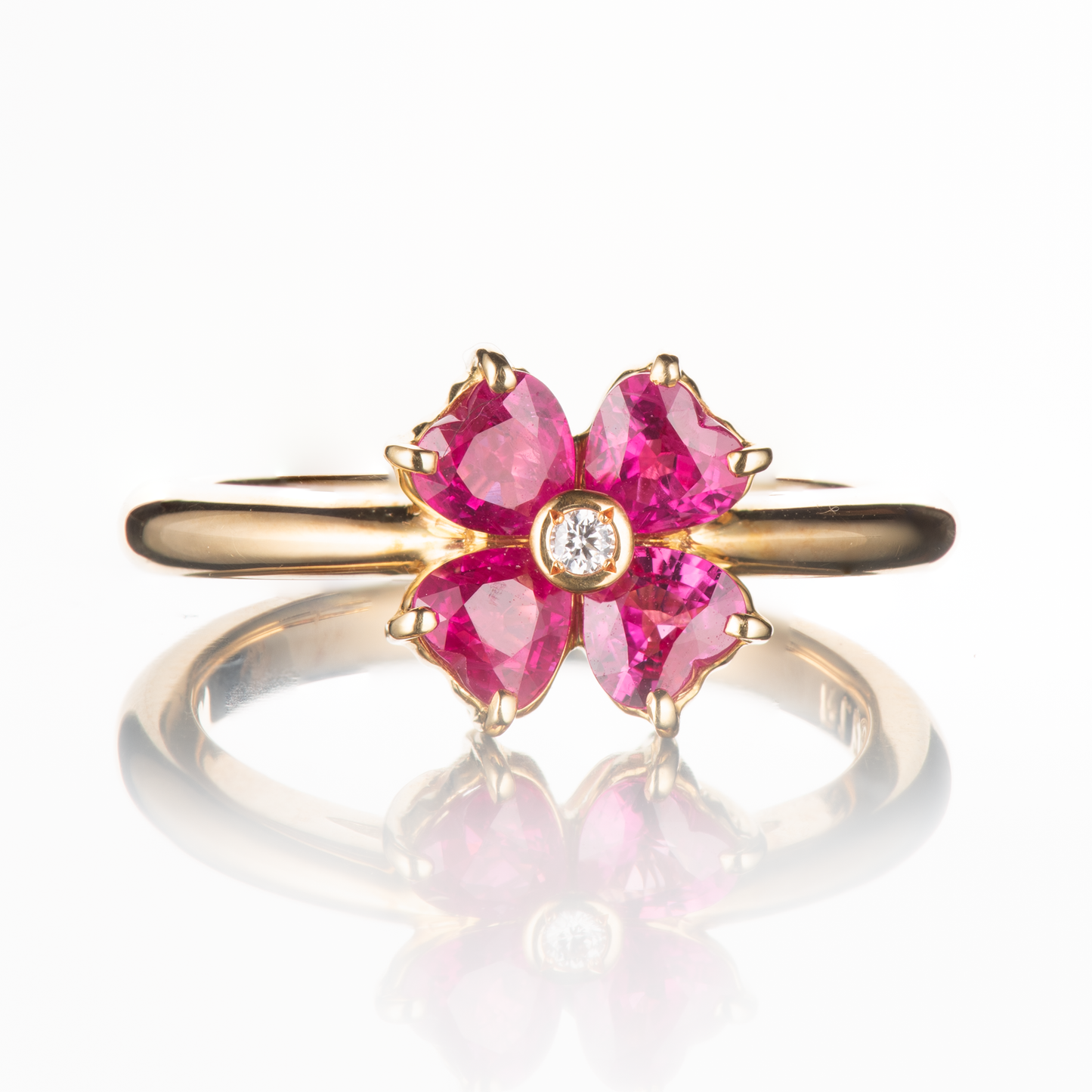 ルビーフラワーリング K18YG R:1.1CT D:0.01CT イエローゴールド製