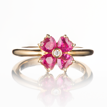ルビーフラワーリング K18YG R:1.1CT D:0.01CT イエローゴールド製