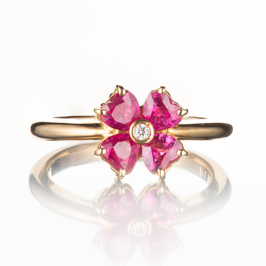 ルビーフラワーリング K18YG R:1.1CT D:0.01CT イエローゴールド製