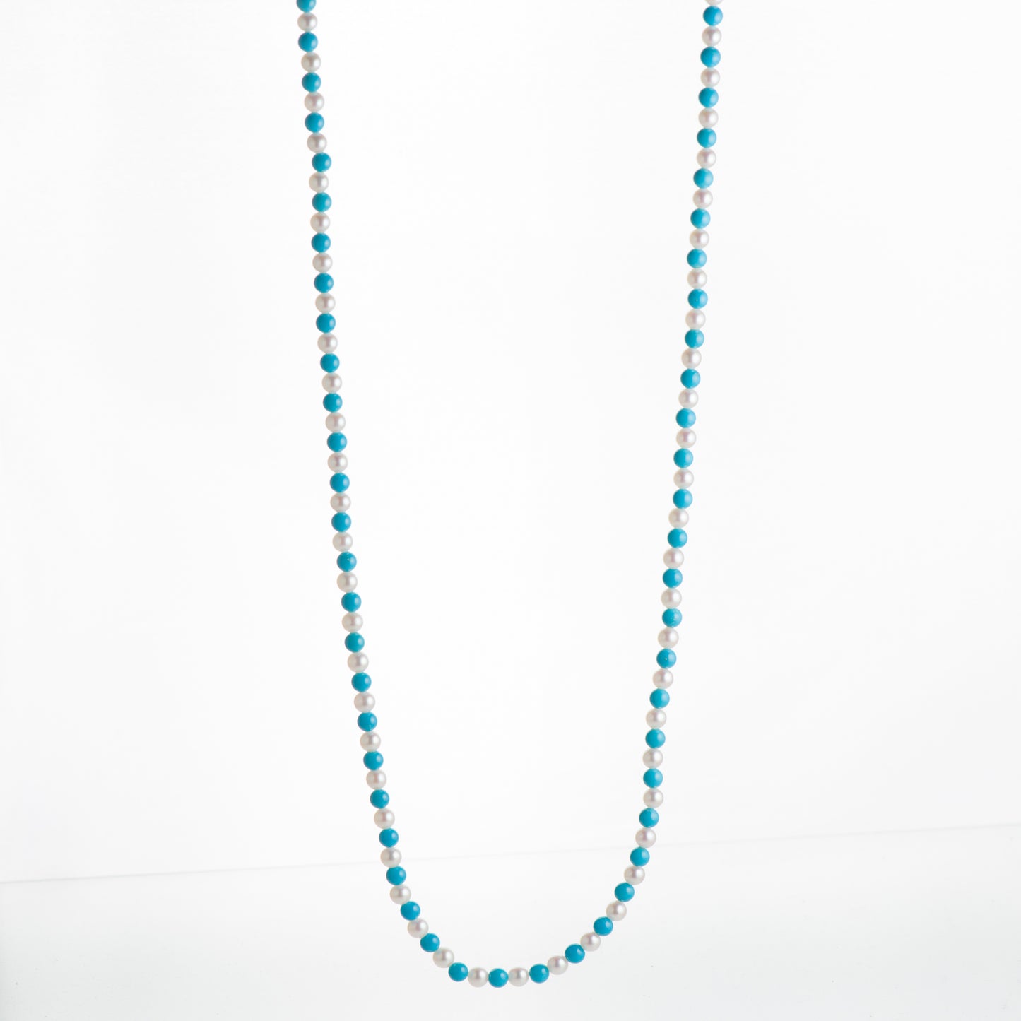 アコヤベビーパールxトルコ石ネックレスロングネックレス 4mm イエローゴールドクラスプ K18YG