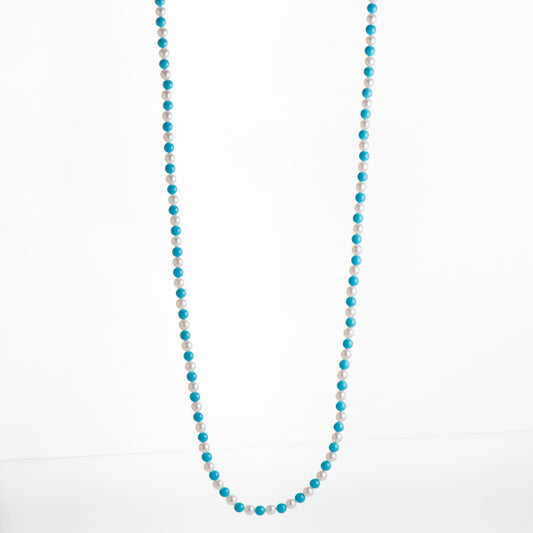 アコヤベビーパールxトルコ石ネックレスロングネックレス 4mm イエローゴールドクラスプ K18YG