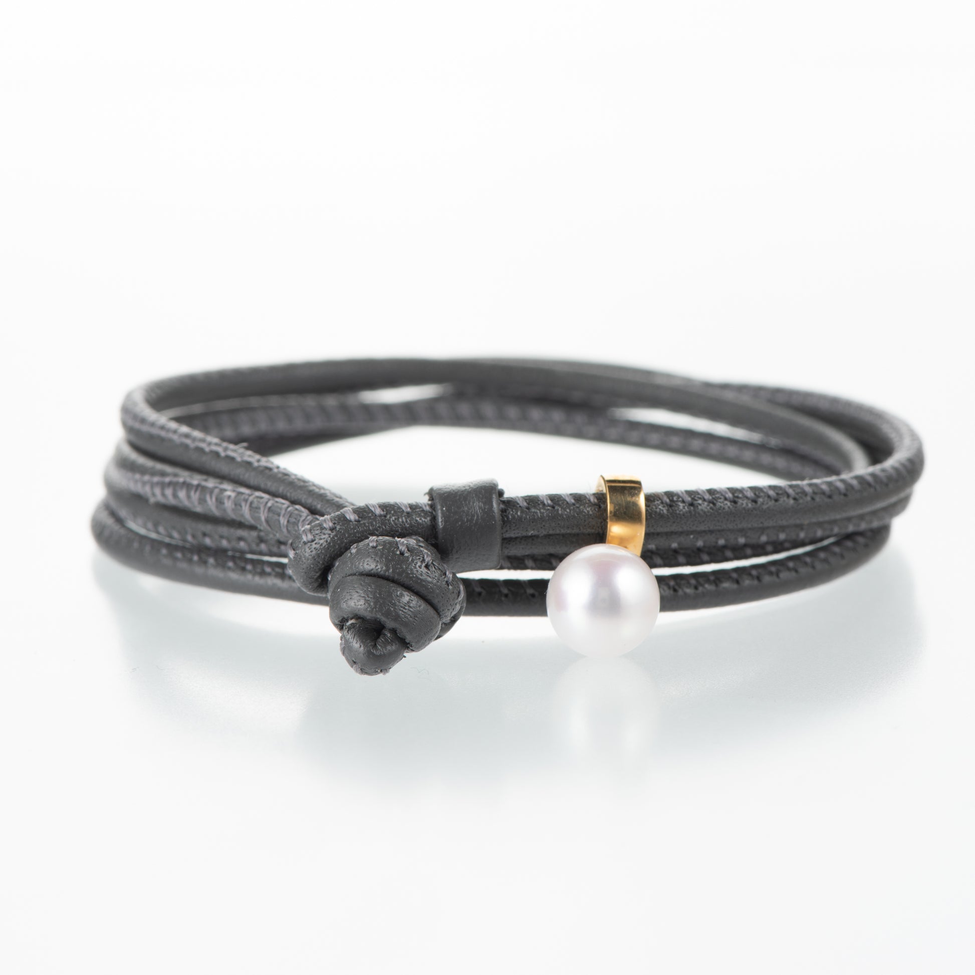 アコヤパール×レザーブレスレット グレー(AP: 8mm K18YG)