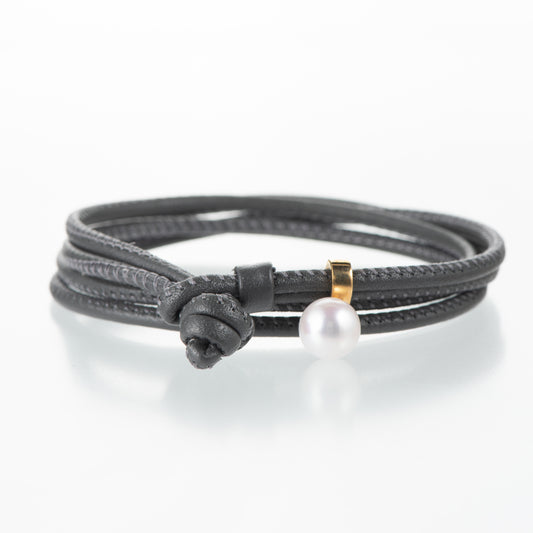 アコヤパール×レザーブレスレット グレー(AP: 8mm K18YG)